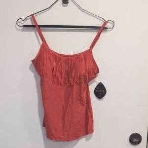 Athena New Coral/Red Fringe Swim Top Tankini Size 10 Made In USA